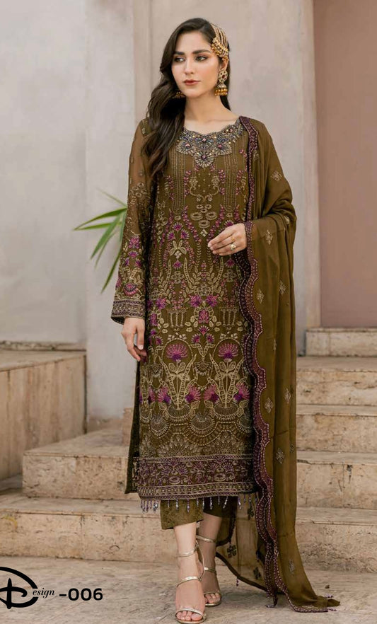 Luxurious Embellished Chiffon Suit D6