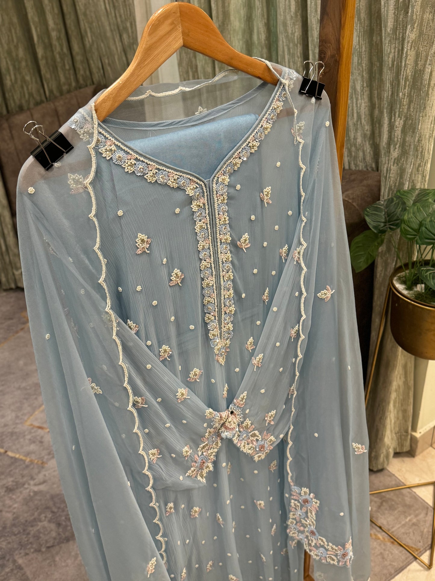 Premium Chiffon handwork suit with bottom and organza dupatta-903