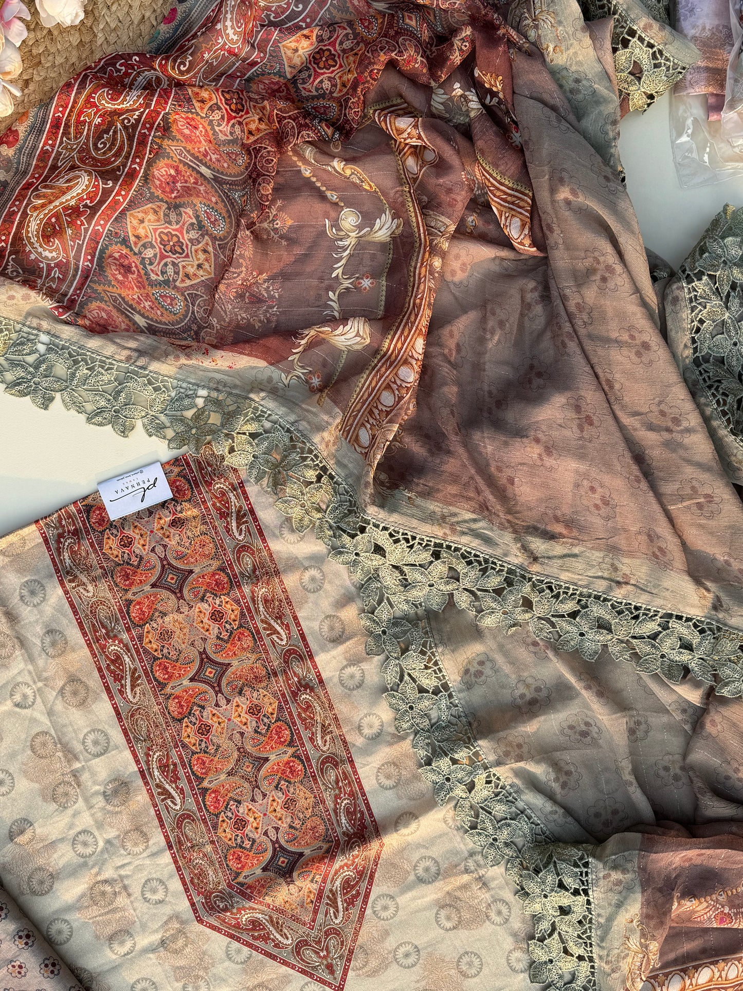 Pure pakistani lawn suit with chiffon dupatta-ombre