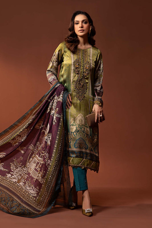 Printed casual suit in soft satin-green