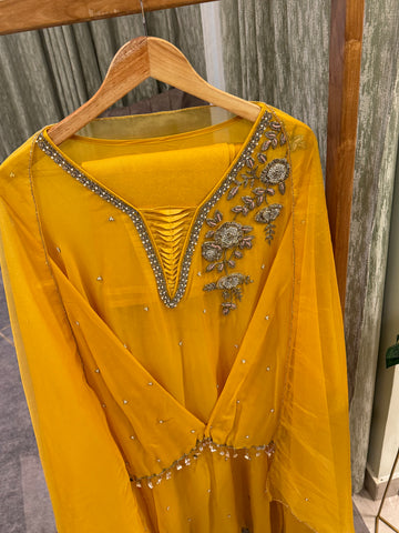 Premium Chiffon handwork suit with bottom and organza  hand  worked dupatta-2128