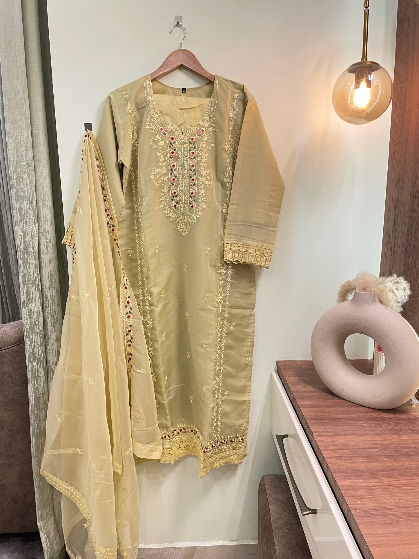 Organza embroidered suit-6917M