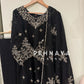 Premium designer ready to wear 3 peice embroidered suit-black