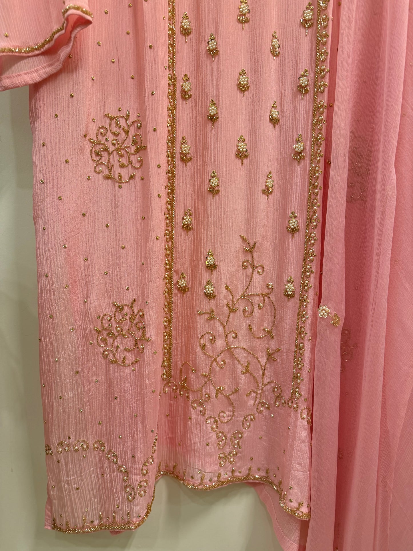 Premium chinnon handwork semi-stitched suit-pink