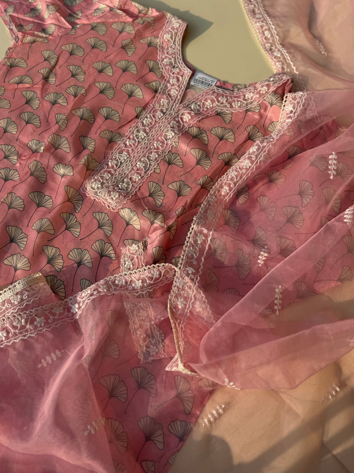 Pure muslin suit with organza dupatta