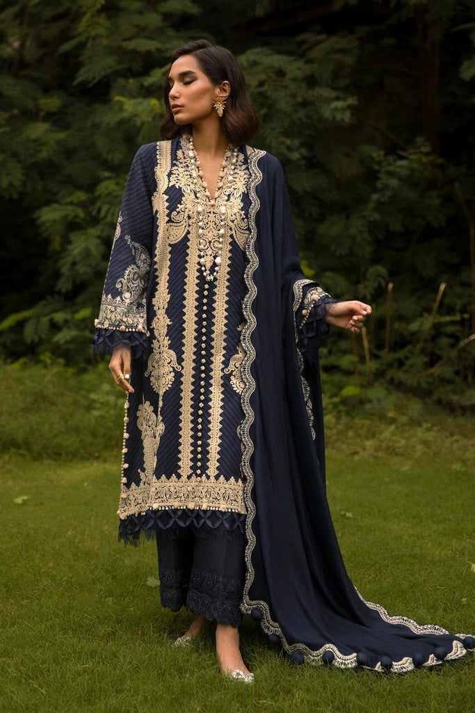 Embroidered cotton suit with chiffon dupatta - 418