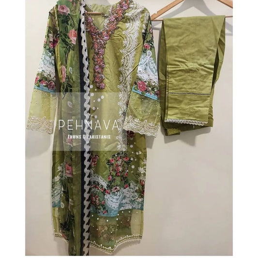 Printed casual suit with chiffon dupatta-1535