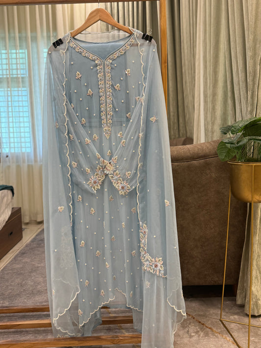 Premium Chiffon handwork suit with bottom and organza dupatta-903