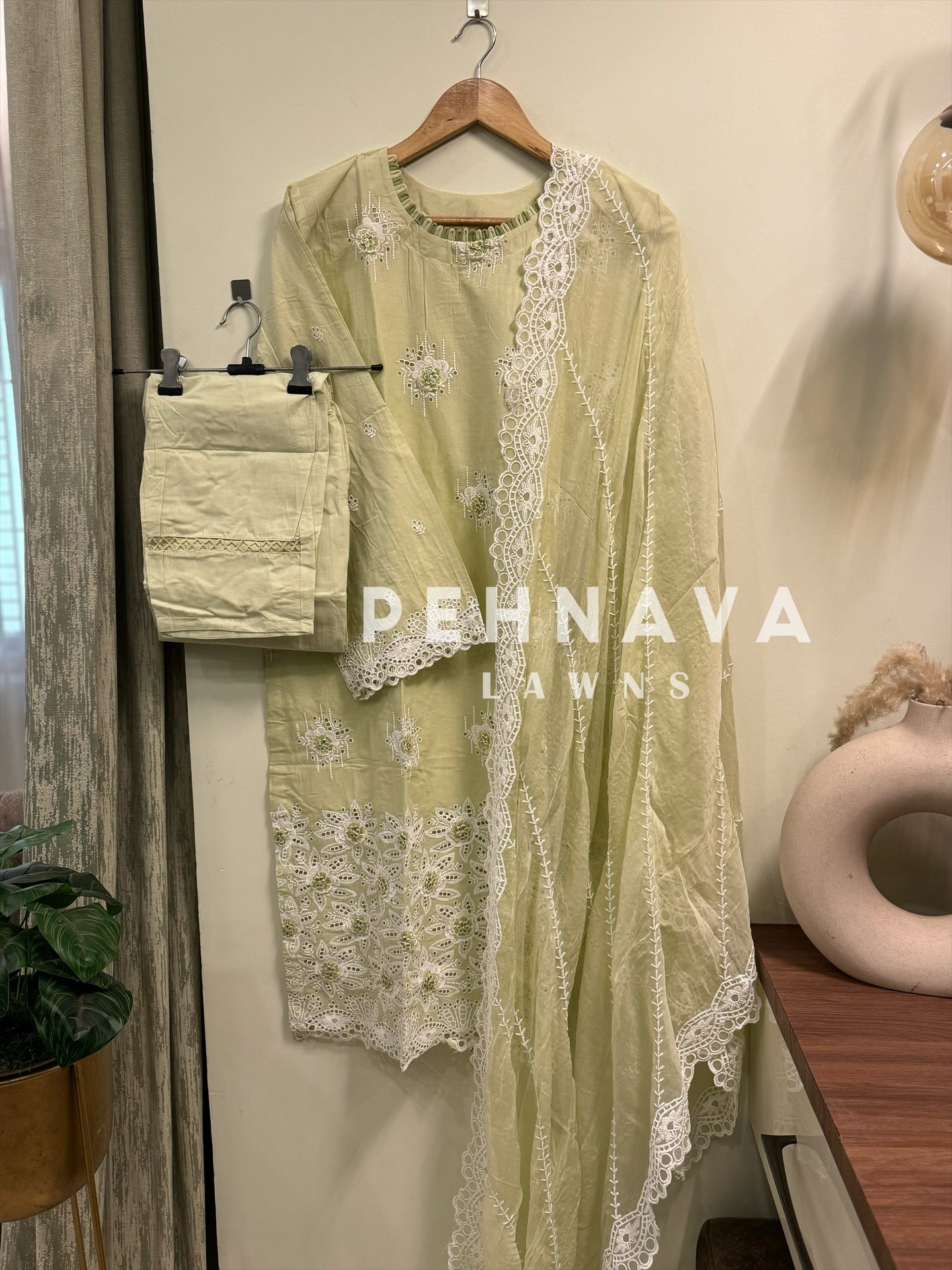 Embroidered suit with embroidered chiffon dupatta-1001