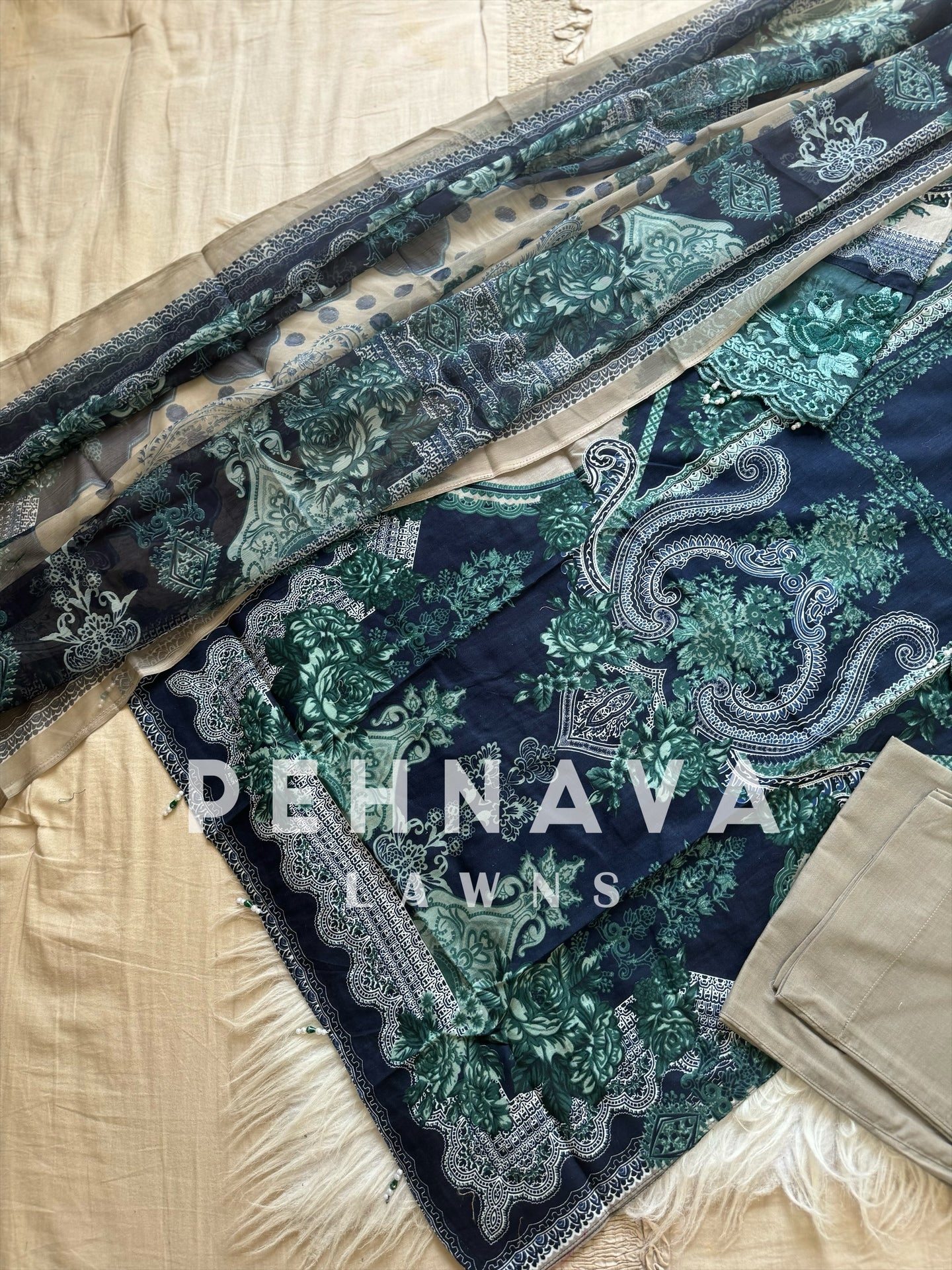 Pakistani printed suit AZ navy 2161