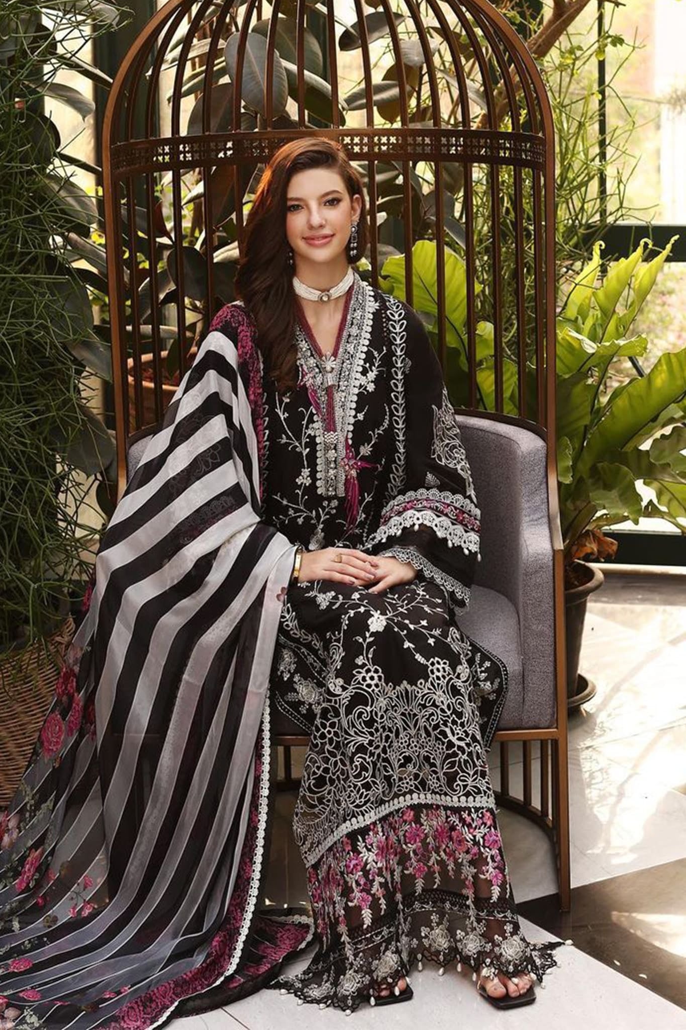 Embroidered black and white suit-1426