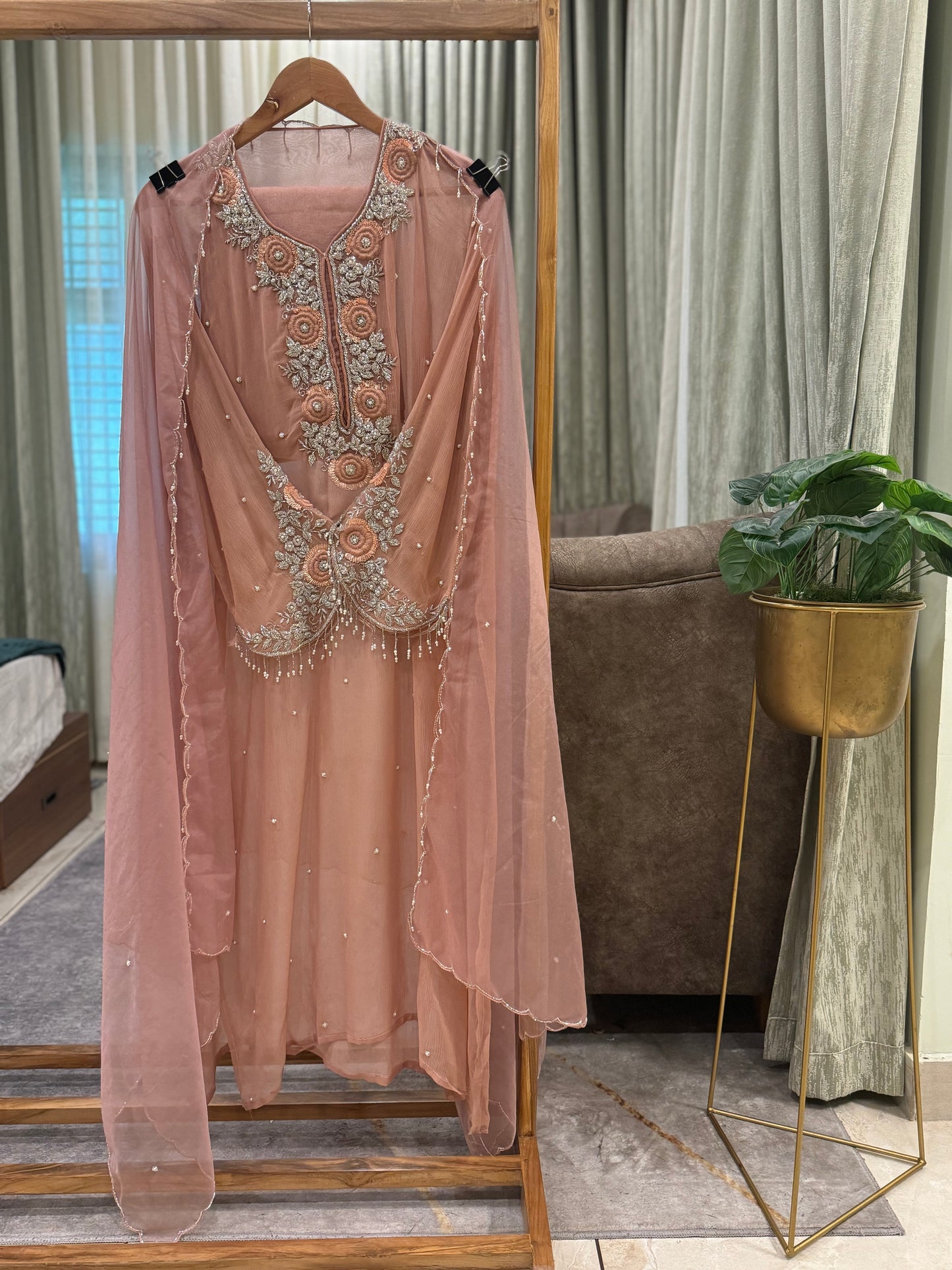 Premium Chiffon handwork suit with bottom and organza dupatta-2219