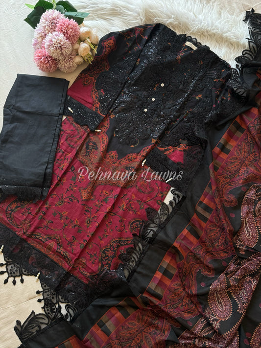 Gorgeous Black pakistani printed suit-8031