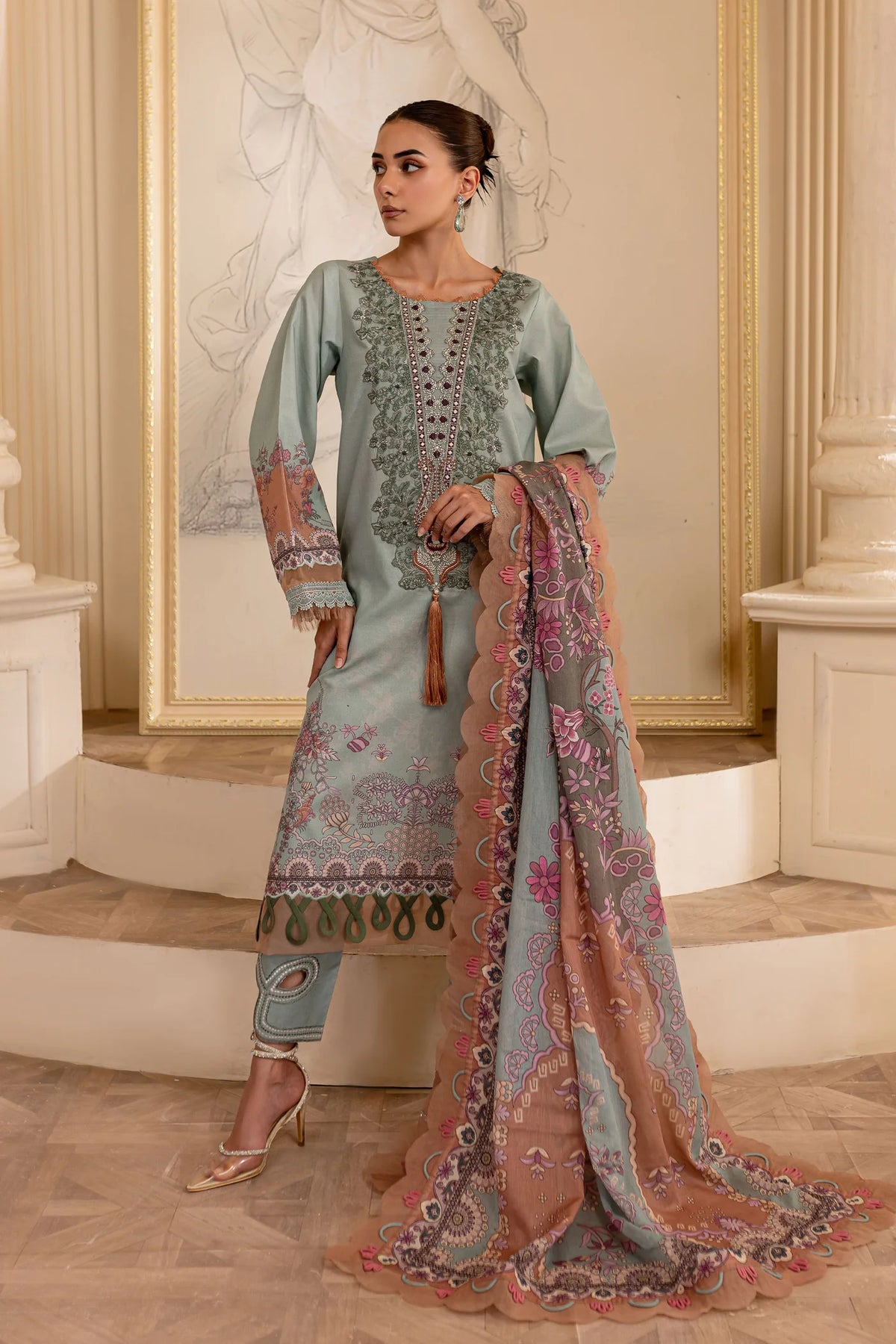 Embroidered lawn with lawn dupatta-6