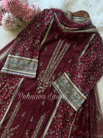 Dark Maroon cutdana embroidered suit 1102