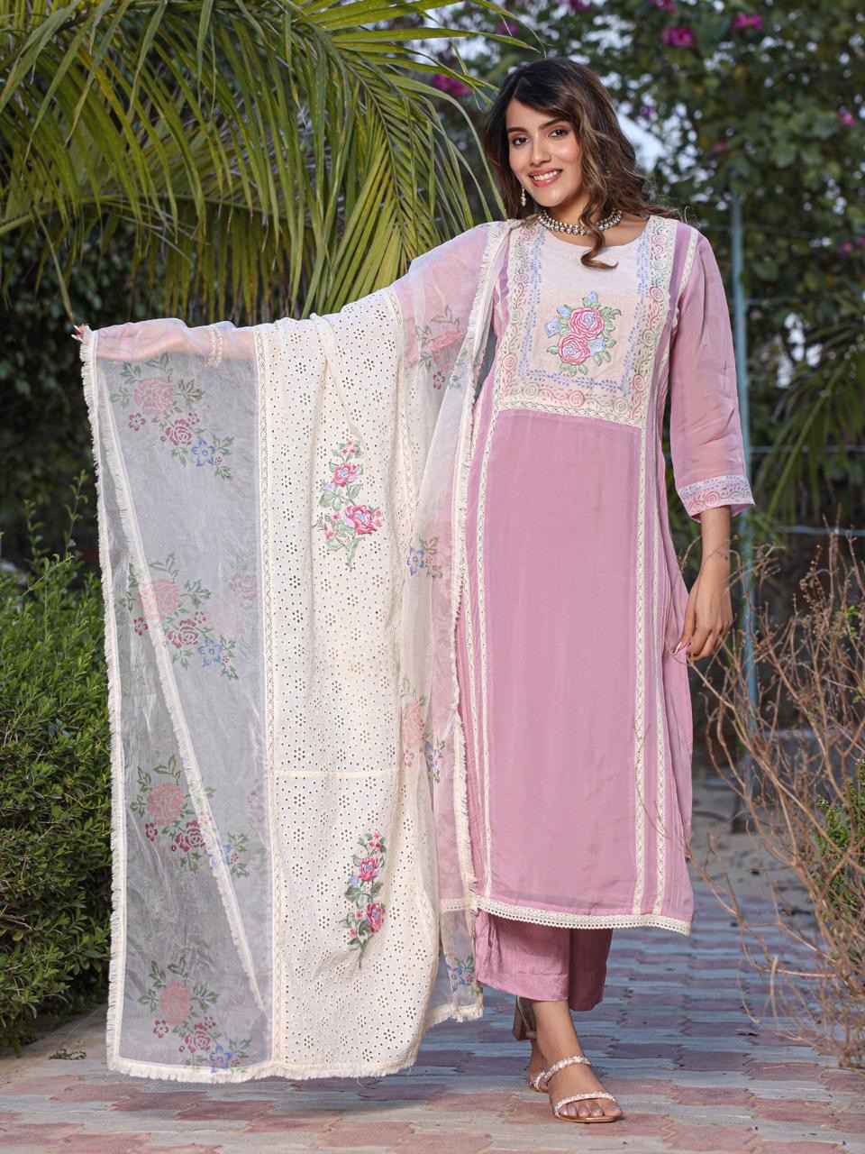 Pure organza embroidered suit-3975