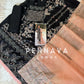 Black and peach combination rayon semi stitched suit