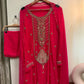 Premium chiffon handwork semi-stitched suit-hot pink