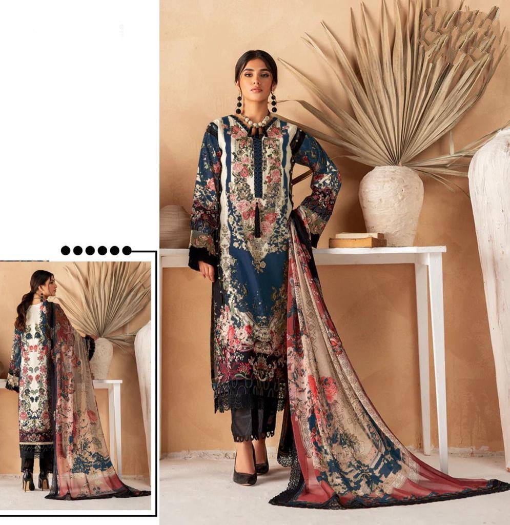 Printed black casual suit with chiffon dupatta - ayzel