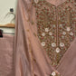 Premium organza handwork semi-stitched suit-mauve