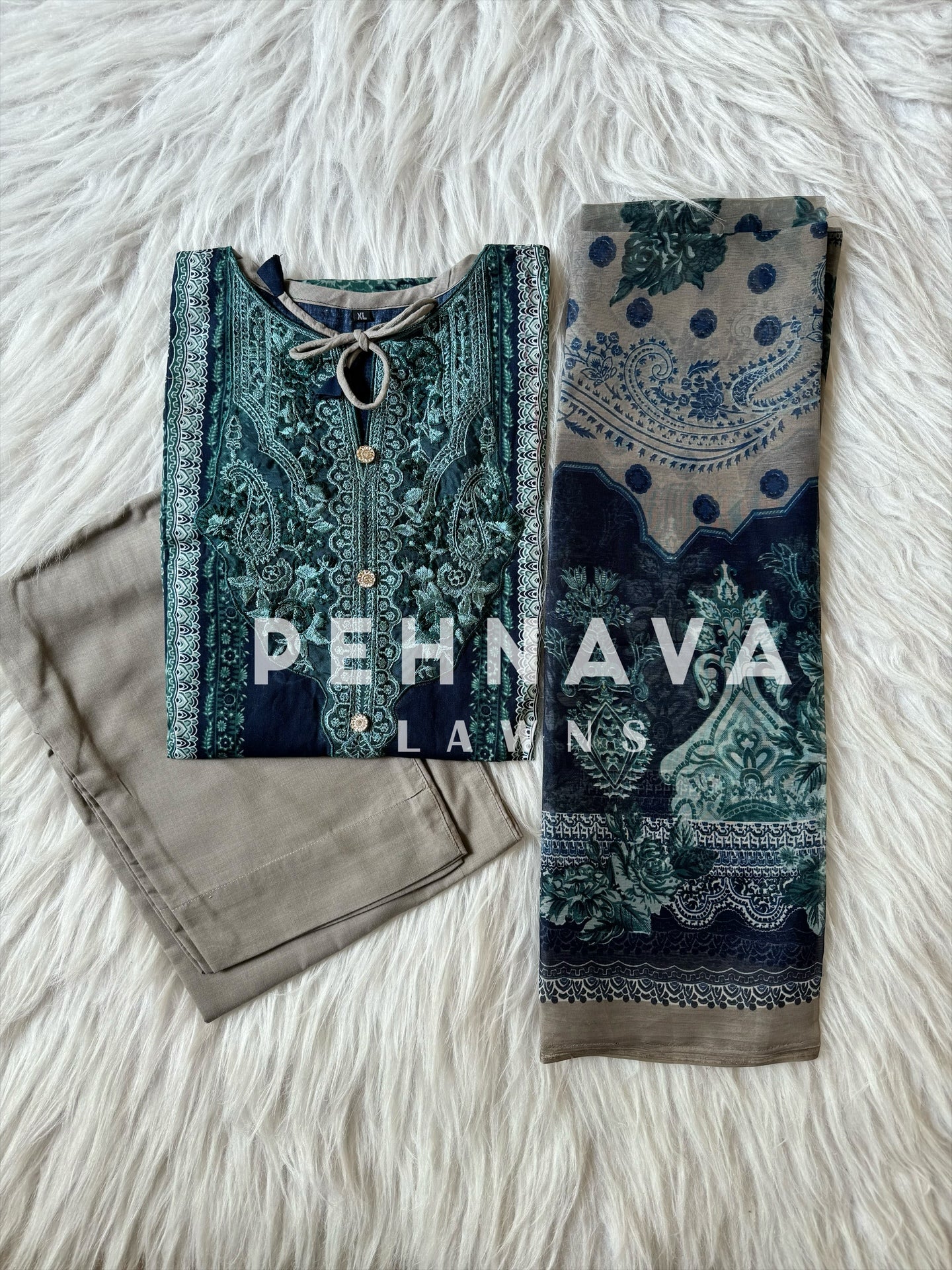 Pakistani printed suit AZ navy 2161