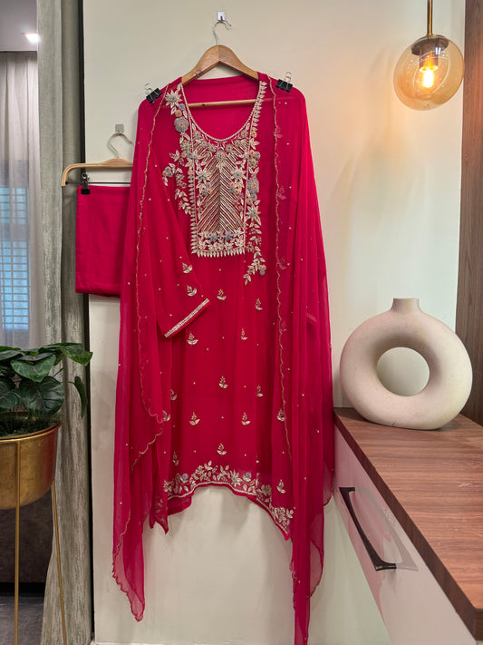 Premium Chiffon handwork suit with   bottom and chiffon dupatta