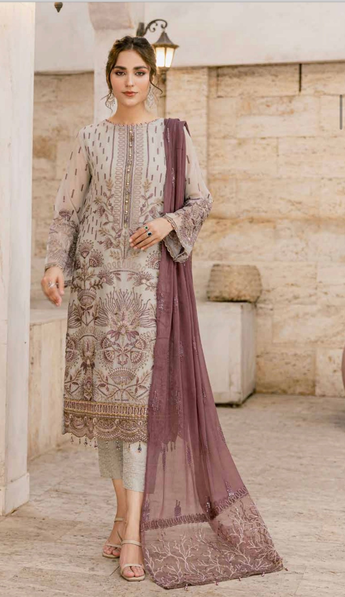 Luxurious Embellished Chiffon Suit D3