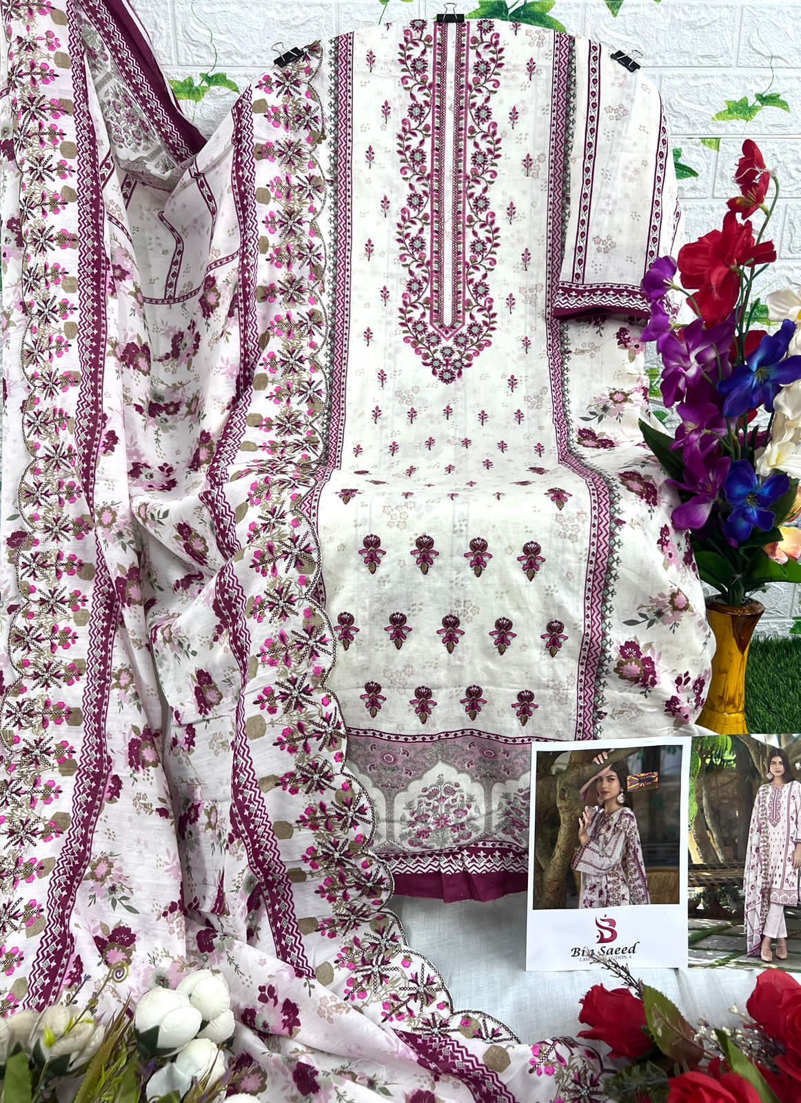 embroidered suit with cotton embroidered dupatta -4008