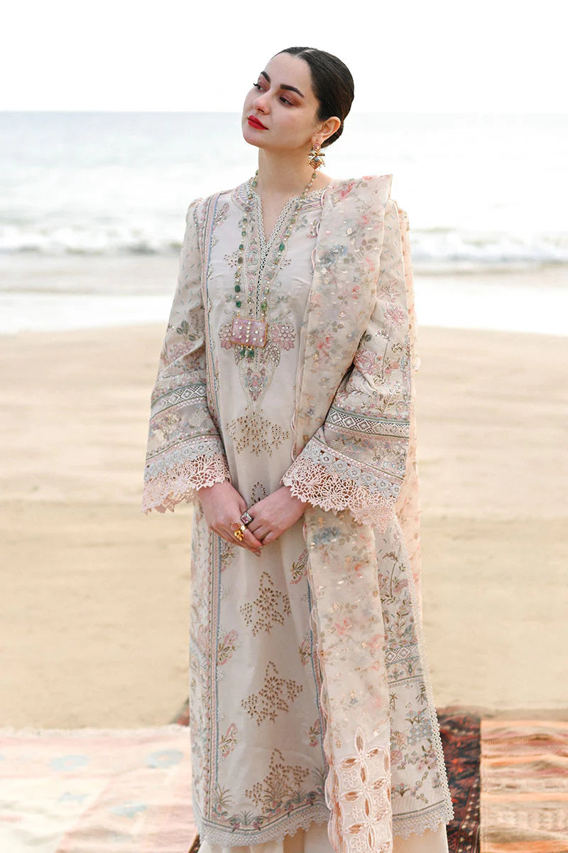 Embroidered suit with organza floral dupatta