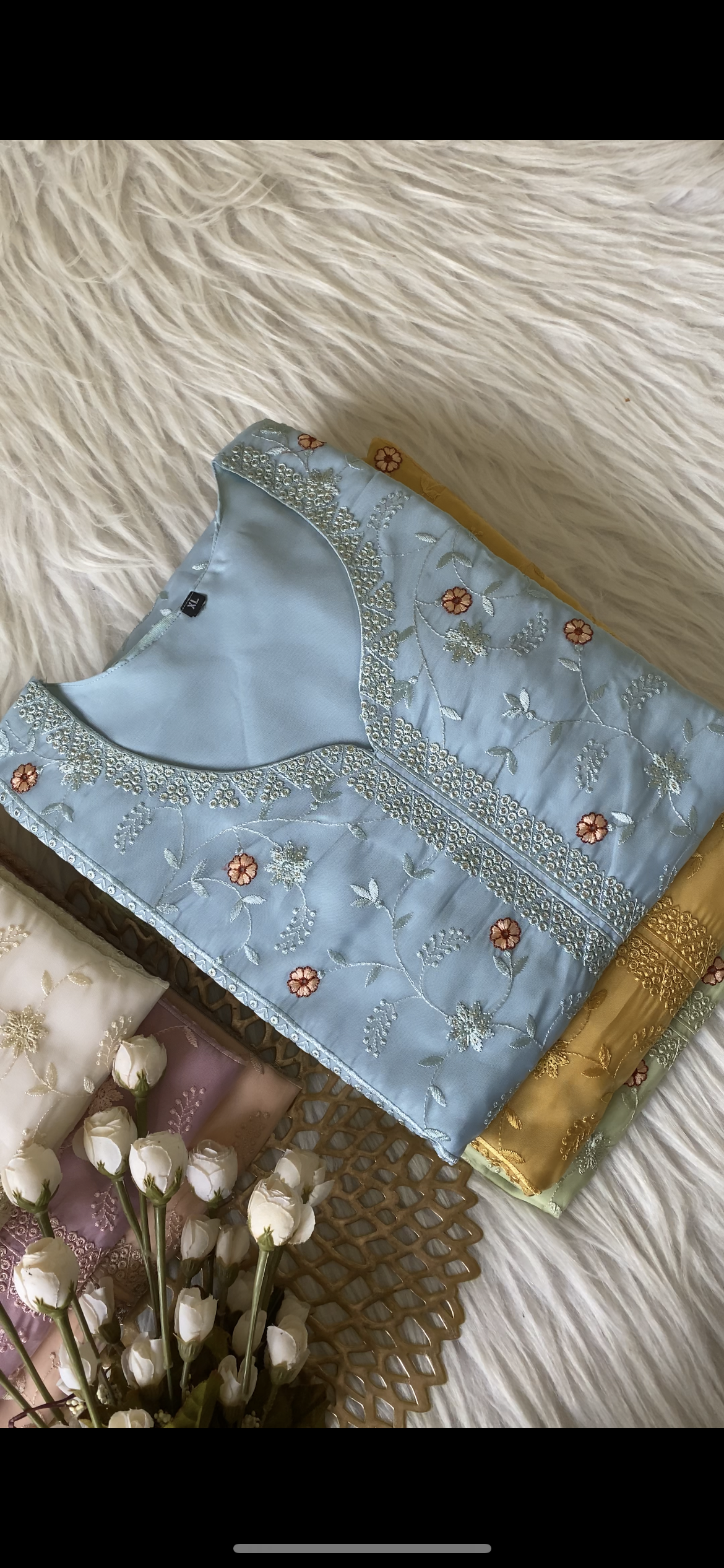 Organza embroidered suit-6920M