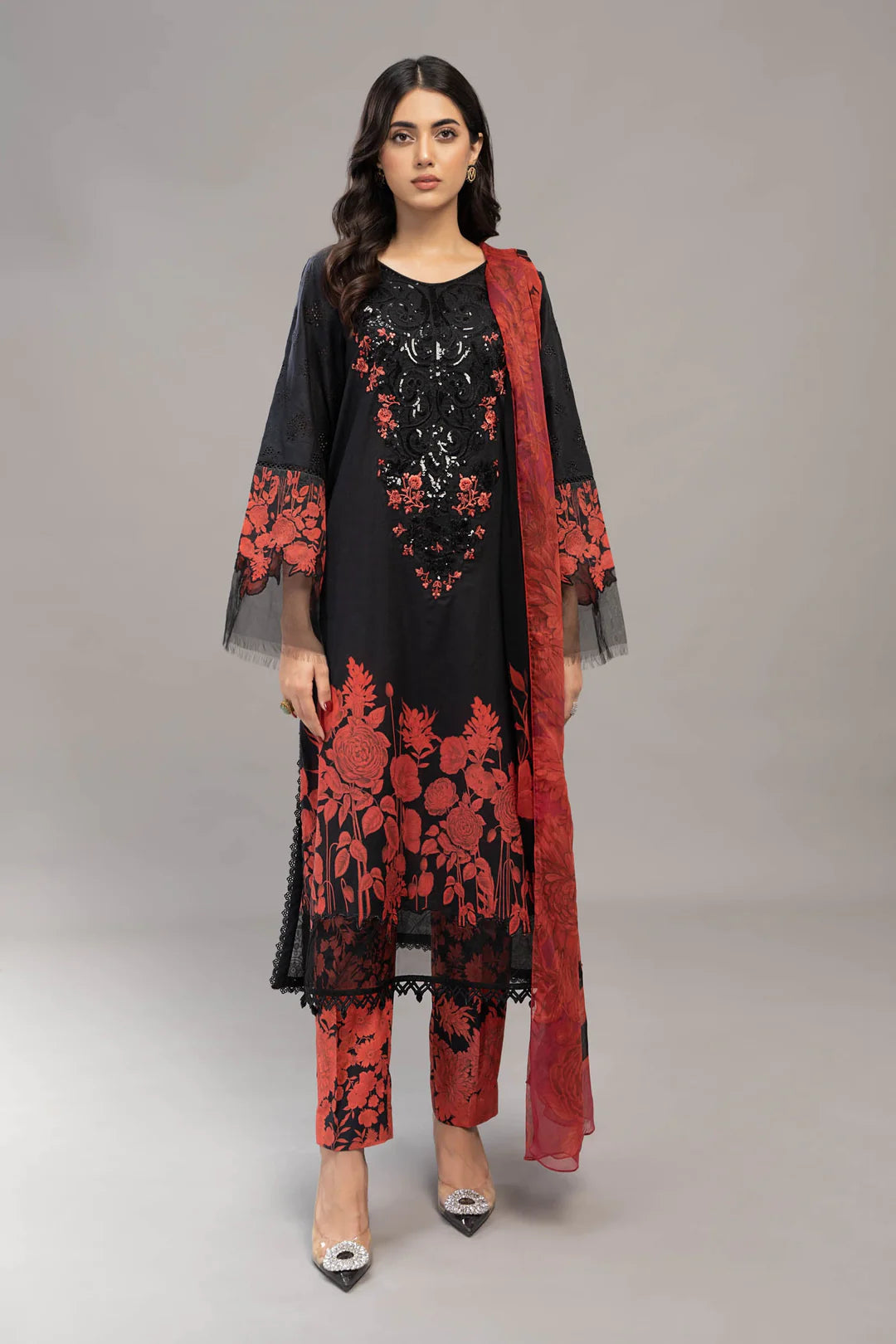 Printed casual suit with chiffon dupatta-3195