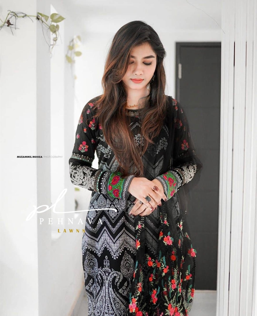 Beautiful black suit with net embroidered dupatta