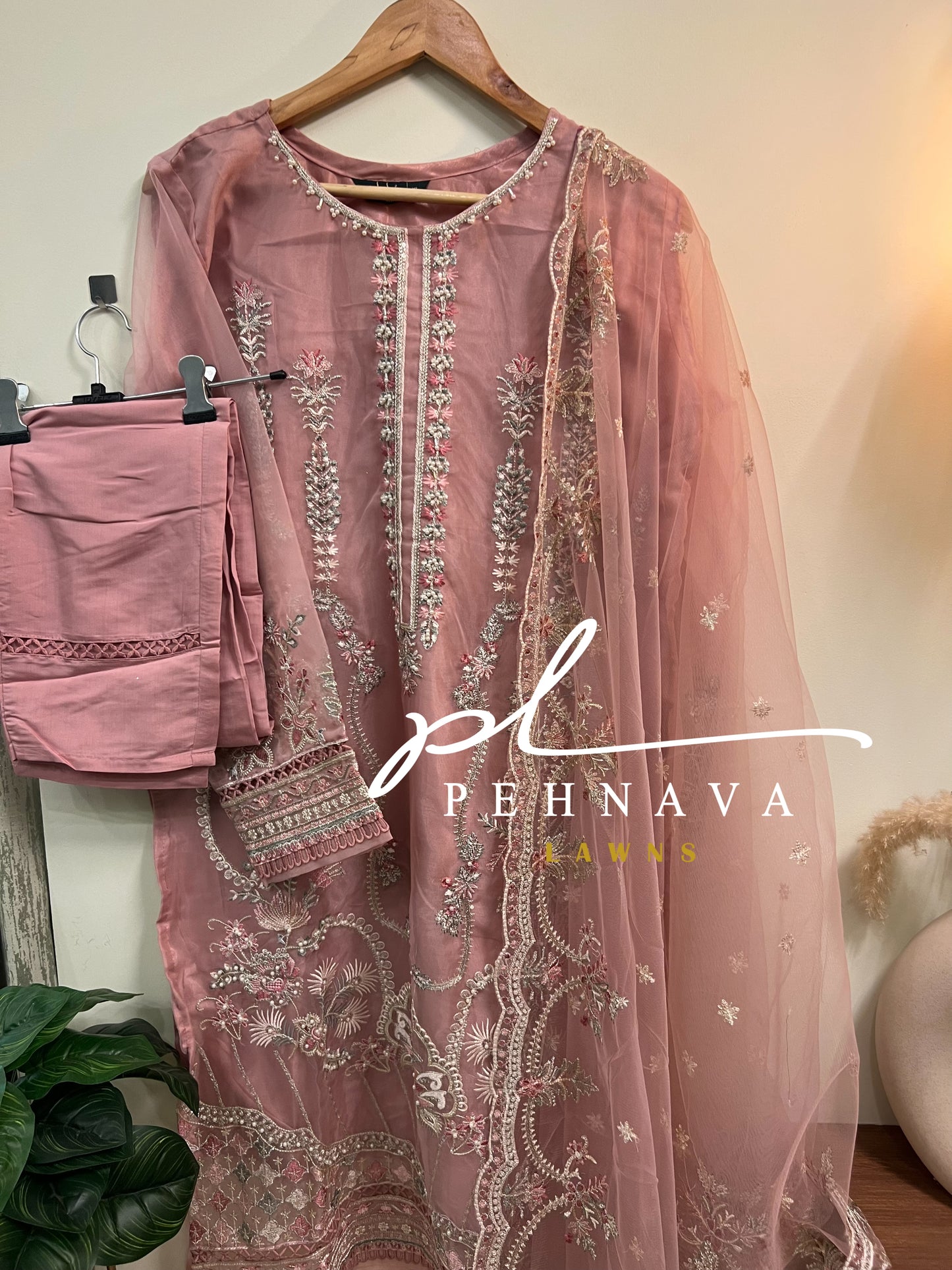 organza embroidered suit-nilofer