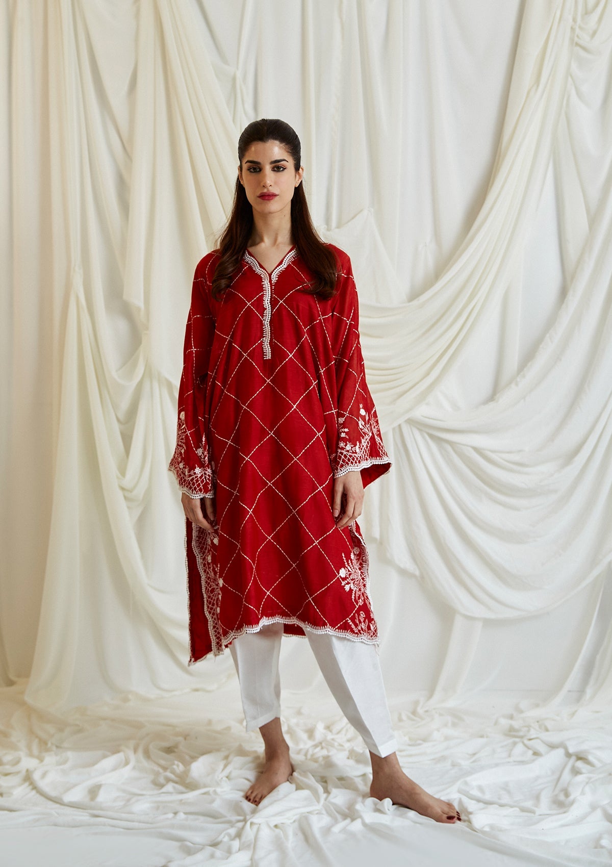 Red handworked georgette suit