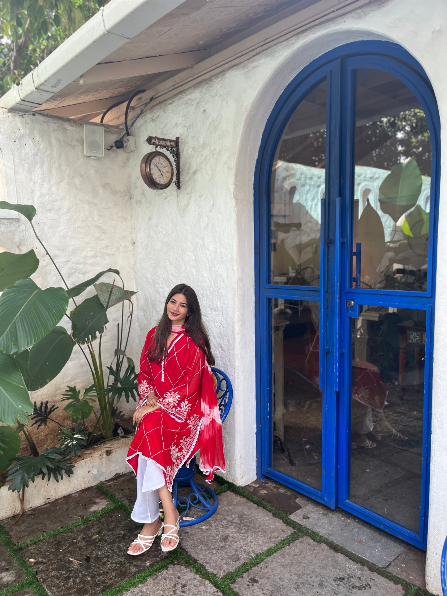 Red handworked georgette suit