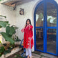 Red handworked georgette suit