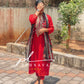 Red Printed suit with chiffon/cotton dupatta