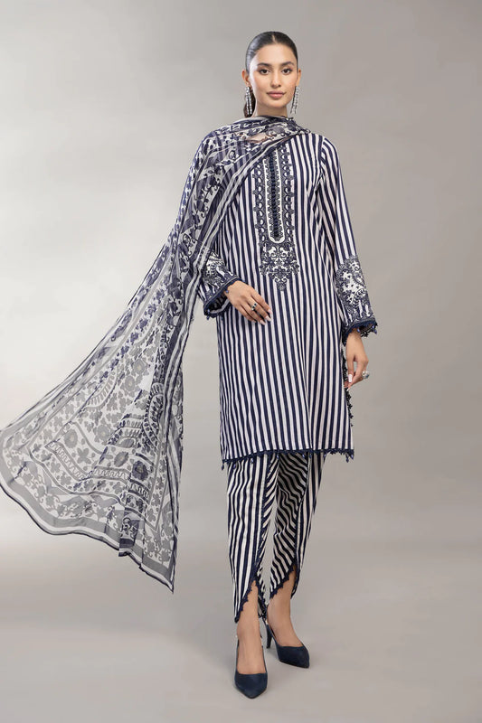 Printed casual suit with chiffon dupatta-3196