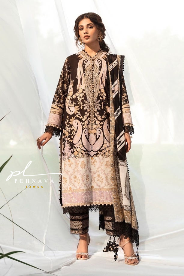 Printed casual suit with chiffon dupatta - ss 2153