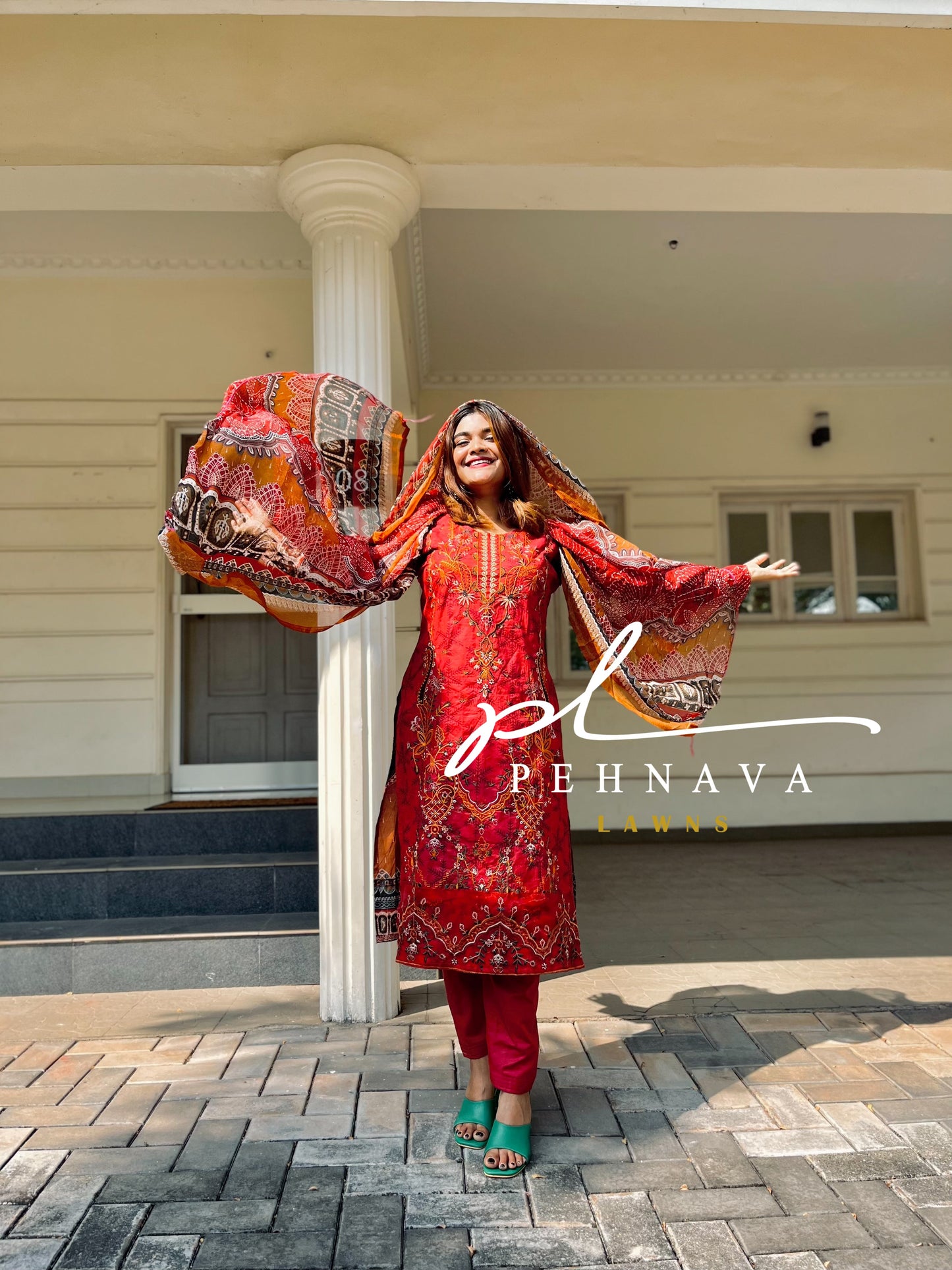 Brick red chevron casual wear - Pehnava Lawns