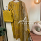 Printed yellow casual suit with chiffon dupatta-3197