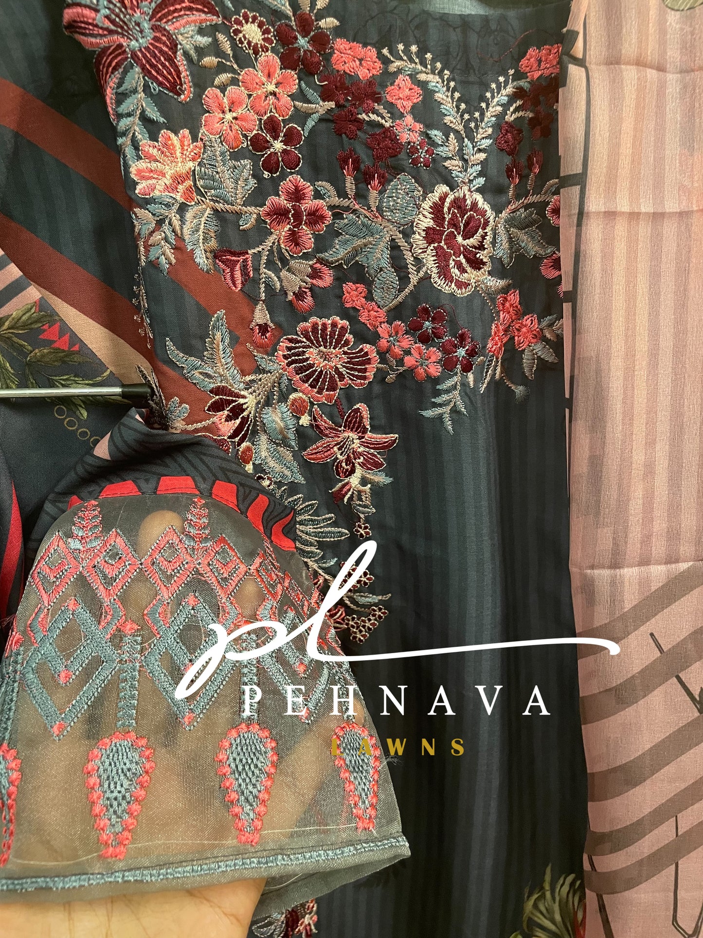 Premium lawn embroidered navy blue suit -RTW