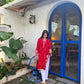 Red handworked georgette suit