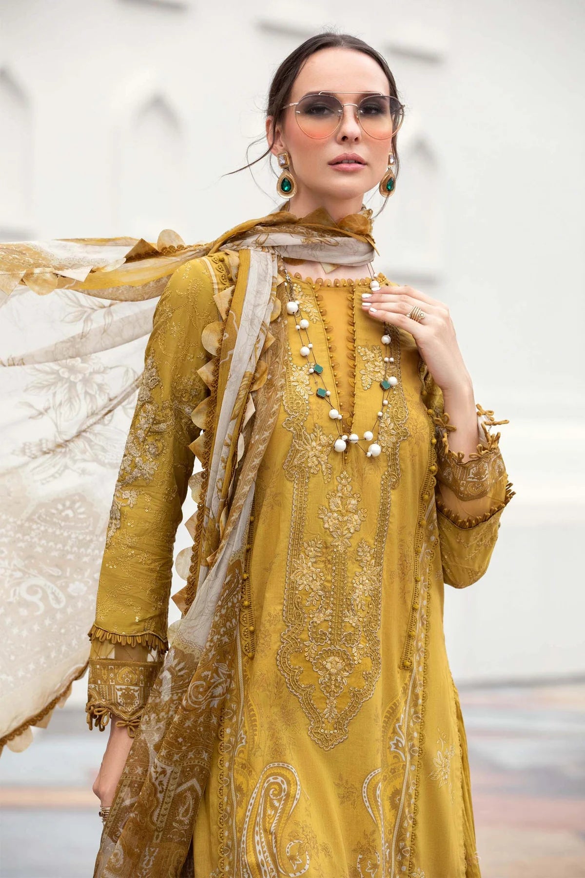 Printed casual suit with chiffon dupatta-3197