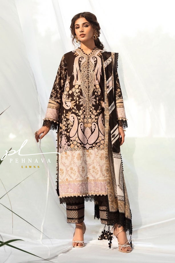 Printed casual suit with chiffon dupatta - ss 2153