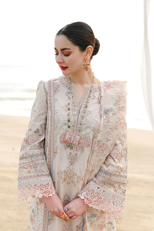 Embroidered suit with organza floral dupatta