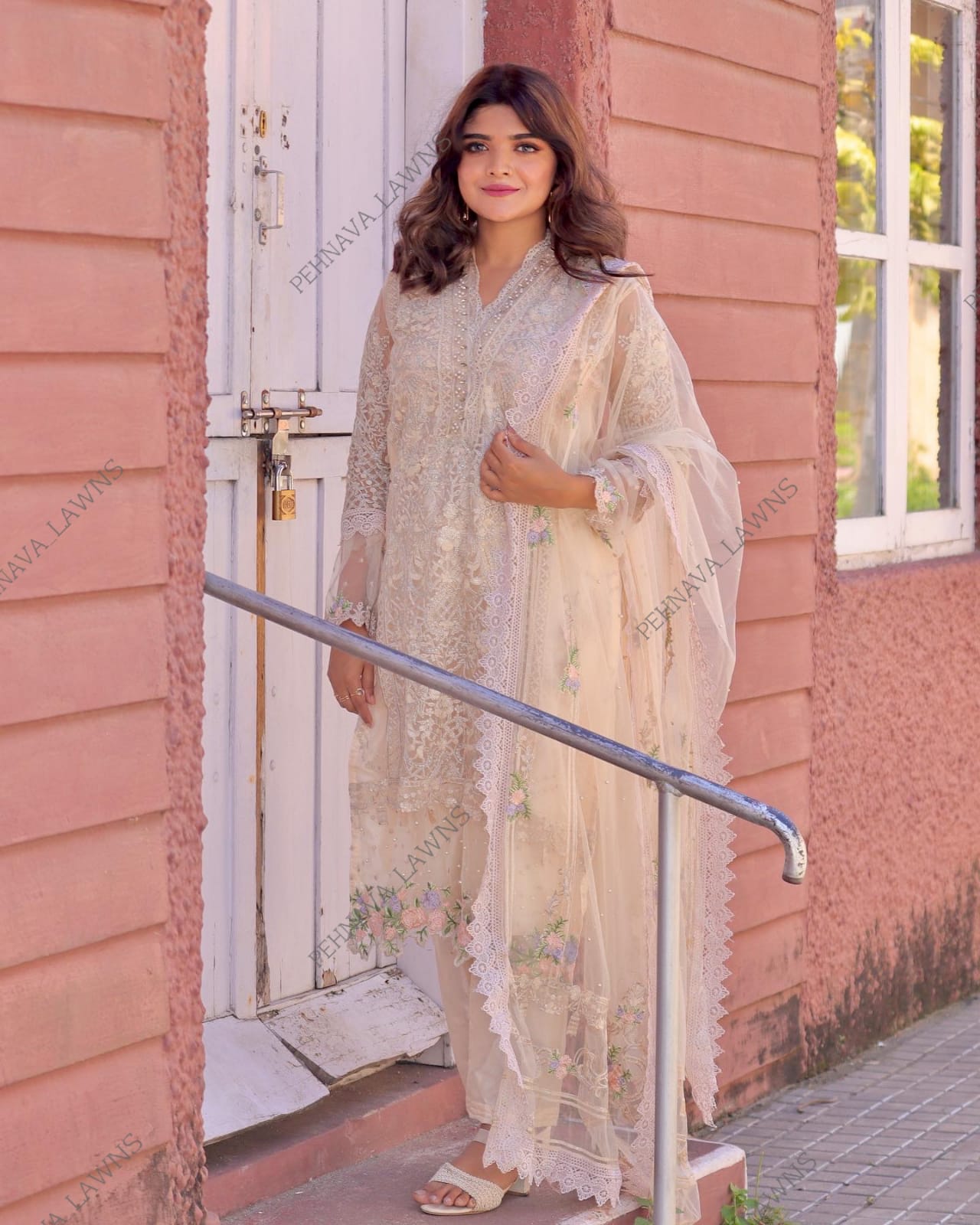 Party wear net embroidered suit - Pehnava Lawns