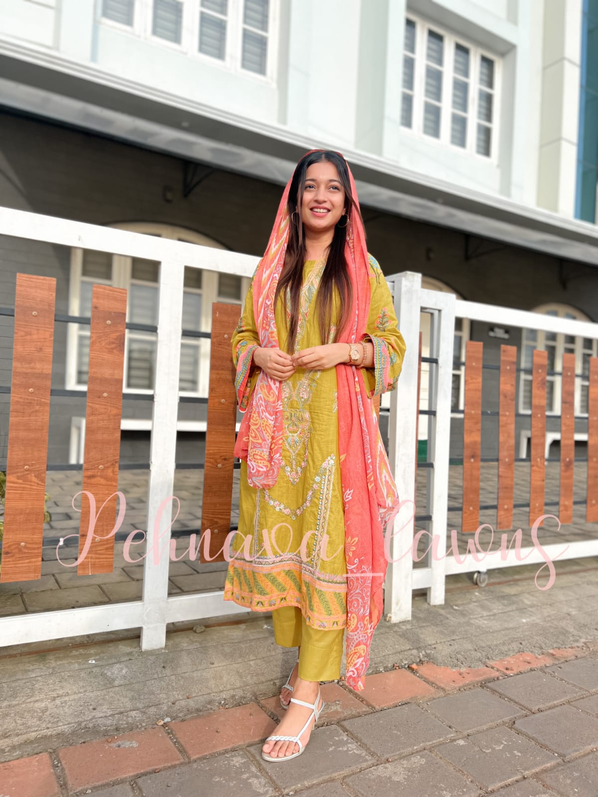 Yellow Cotton embroidered casual suit - Pehnava Lawns