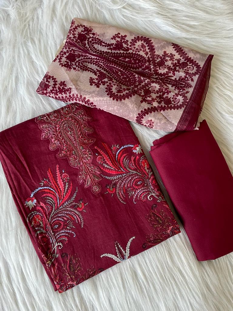 Maroon casual suit - Pehnava Lawns