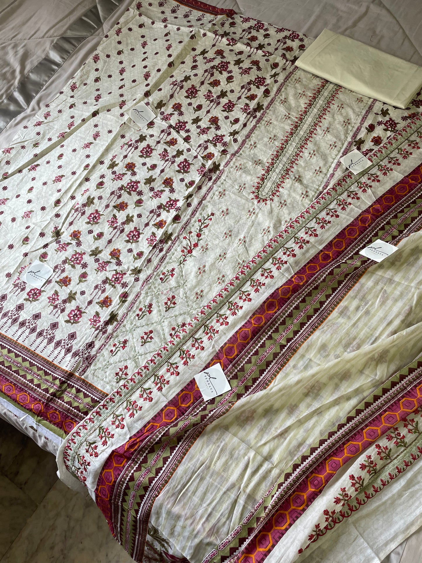 Offwhite Soft dupatta embroidered suit